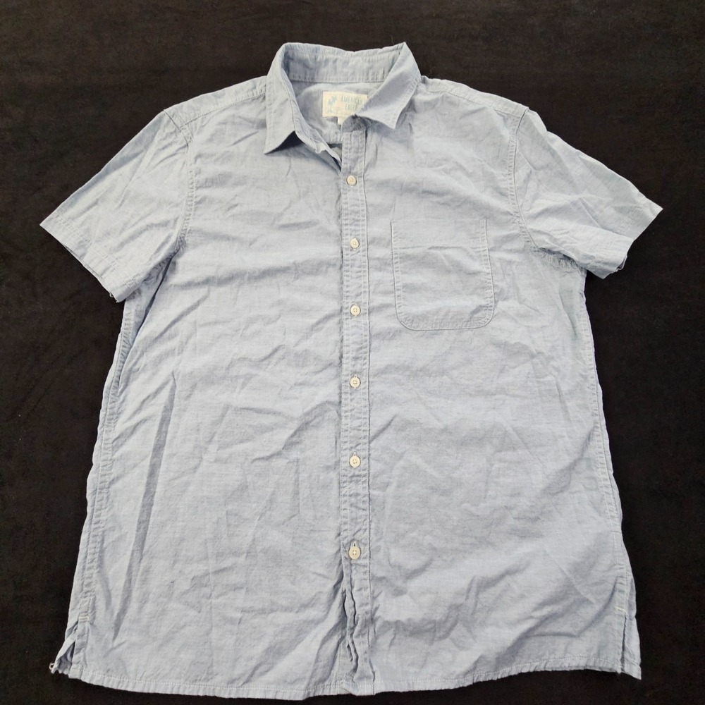 American Eagle Blue Short Sleeve Cotton Button-Up Shirt Men's L